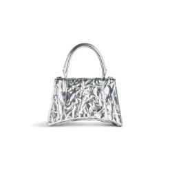Borsa Hourglass Piccola Effetto Stropicciato da Donna in Argento