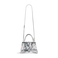 Borsa Hourglass Piccola Effetto Stropicciato da Donna in Argento