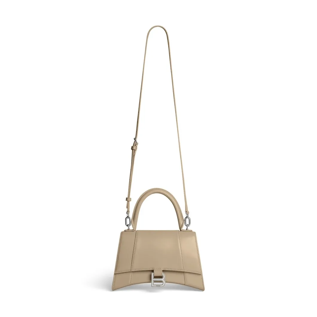 Borsa Hourglass Piccola In Vitello Box da Donna in Beige