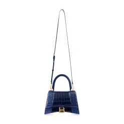Borsa Hourglass Small Con Lavorazione Coccodrillo da Donna in Blu
