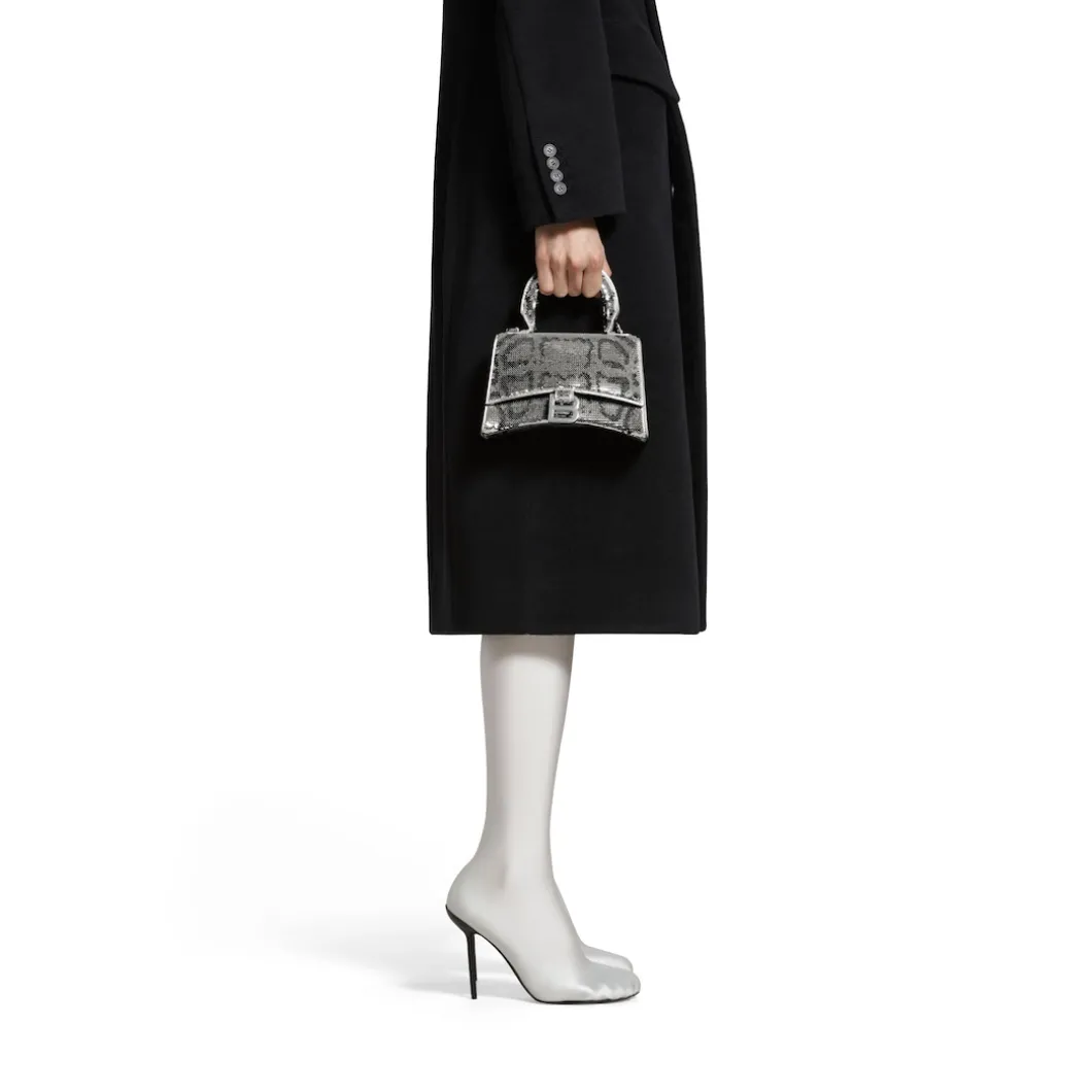 Borsa Hourglass Xs Con Ricamo A Catena da Donna in Argento