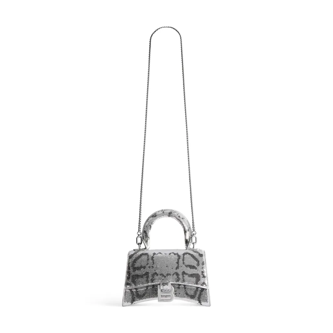 Borsa Hourglass Xs Con Ricamo A Catena da Donna in Argento