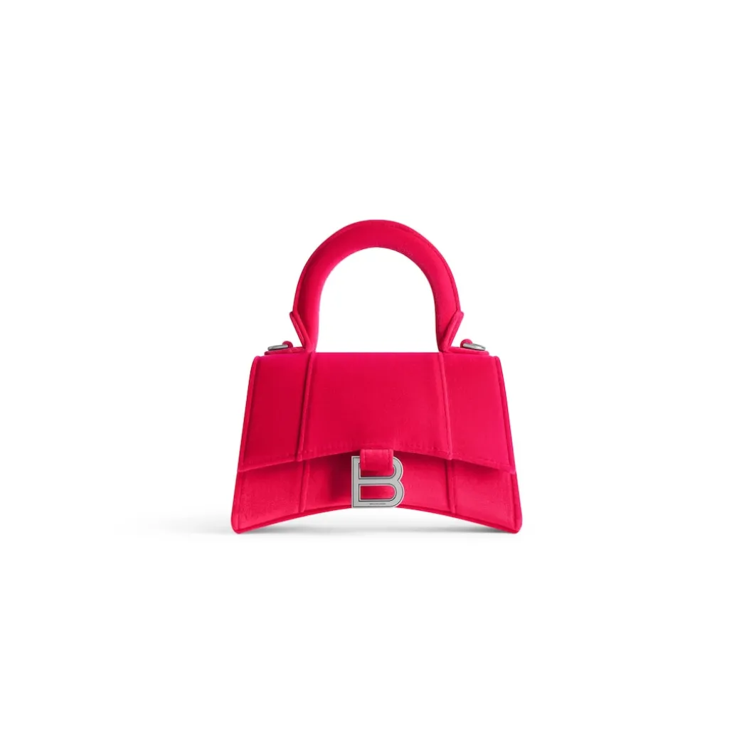 Borsa Hourglass Xs In Jersey Di Velluto da Donna in Rosa Acceso