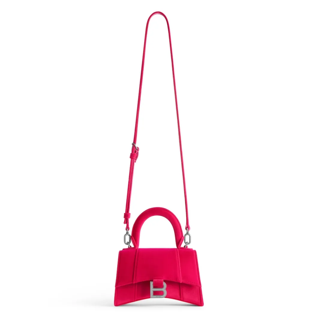 Borsa Hourglass Xs In Jersey Di Velluto da Donna in Rosa Acceso