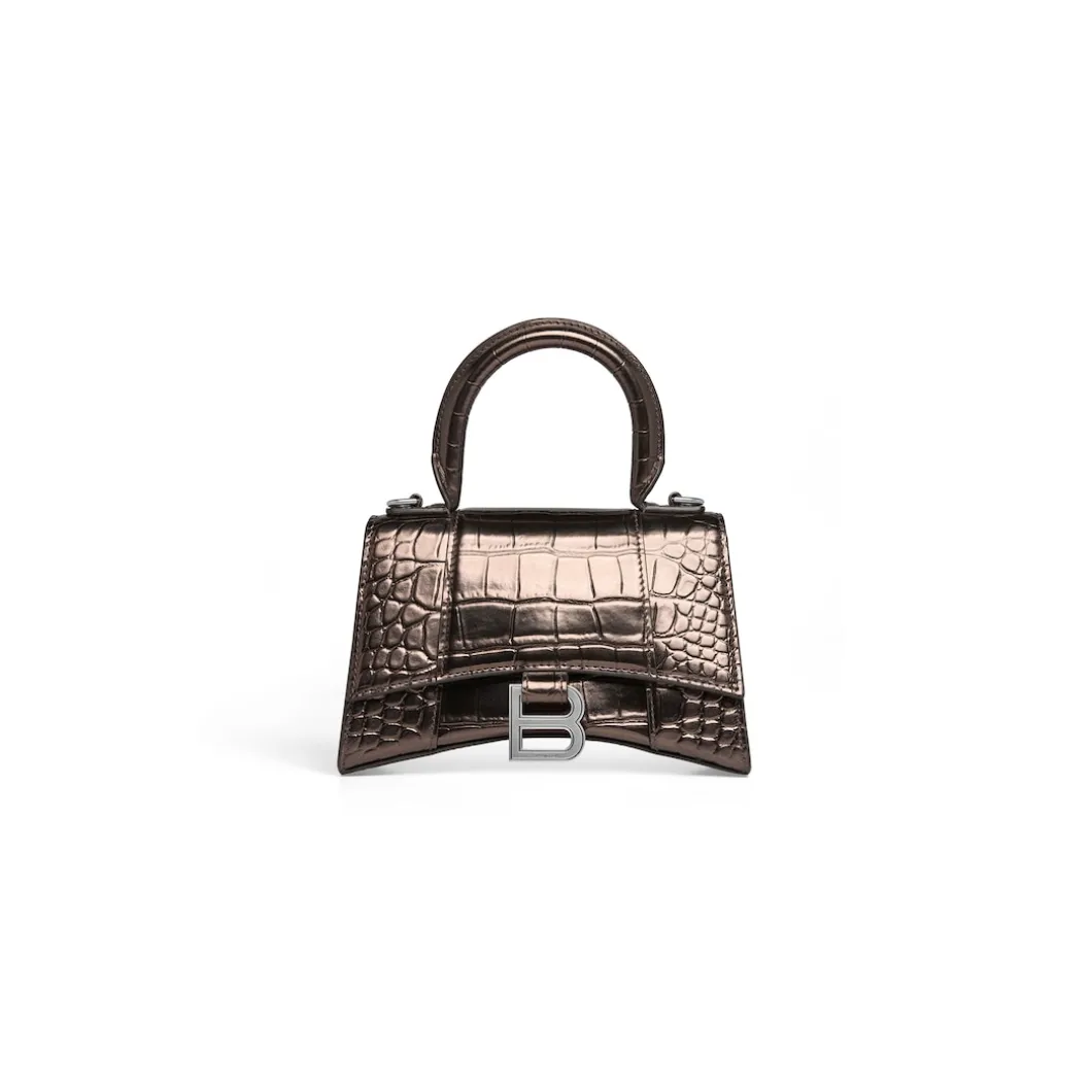 Borsa Hourglass Xs Metallizzata Con Lavorazione Coccodrillo da Donna in Bronzo