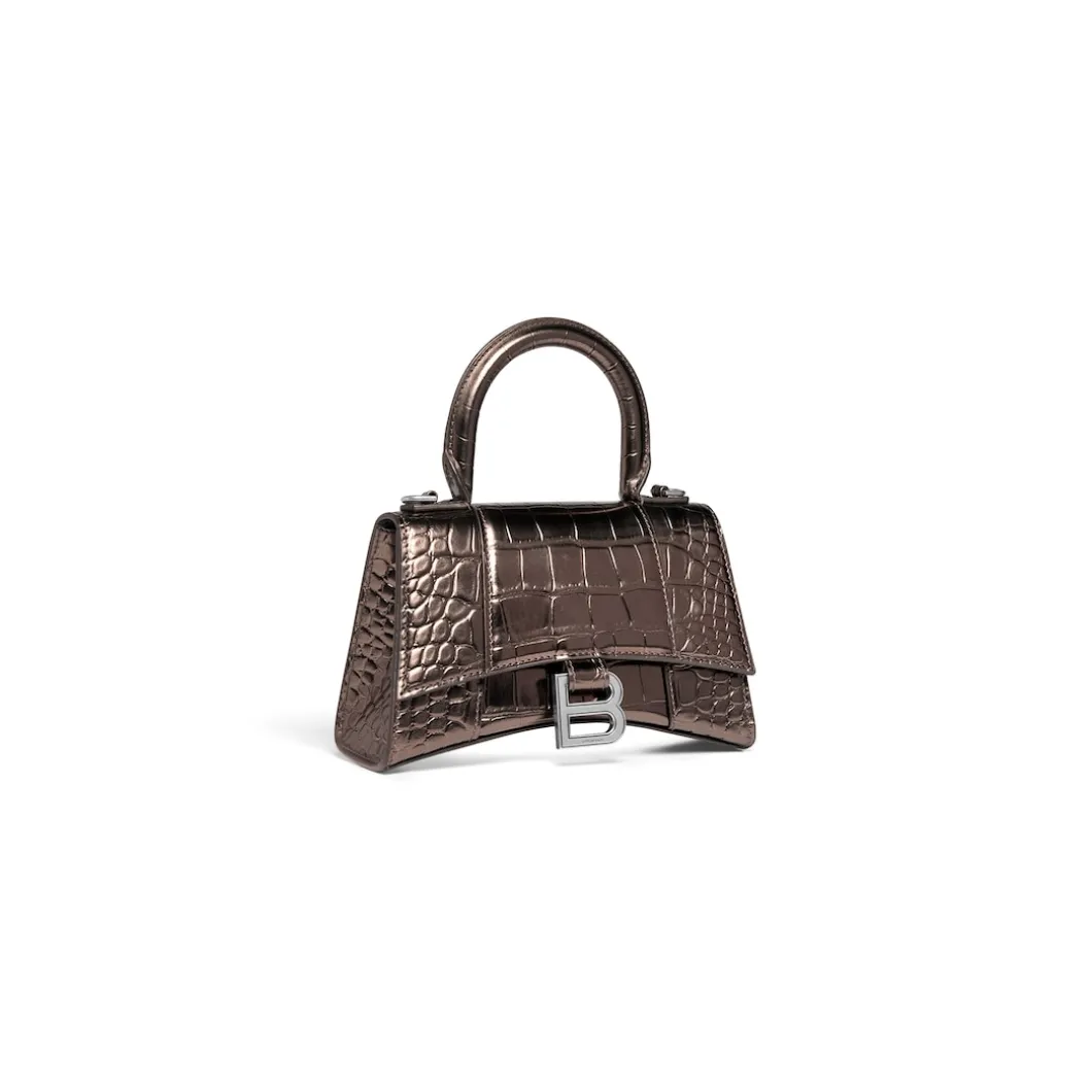 Borsa Hourglass Xs Metallizzata Con Lavorazione Coccodrillo da Donna in Bronzo