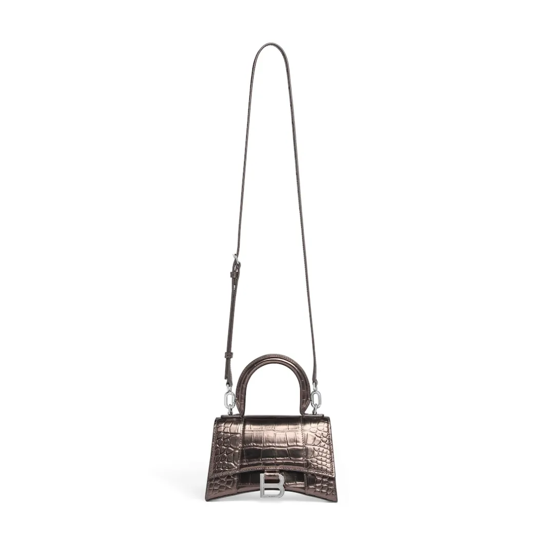 Borsa Hourglass Xs Metallizzata Con Lavorazione Coccodrillo da Donna in Bronzo