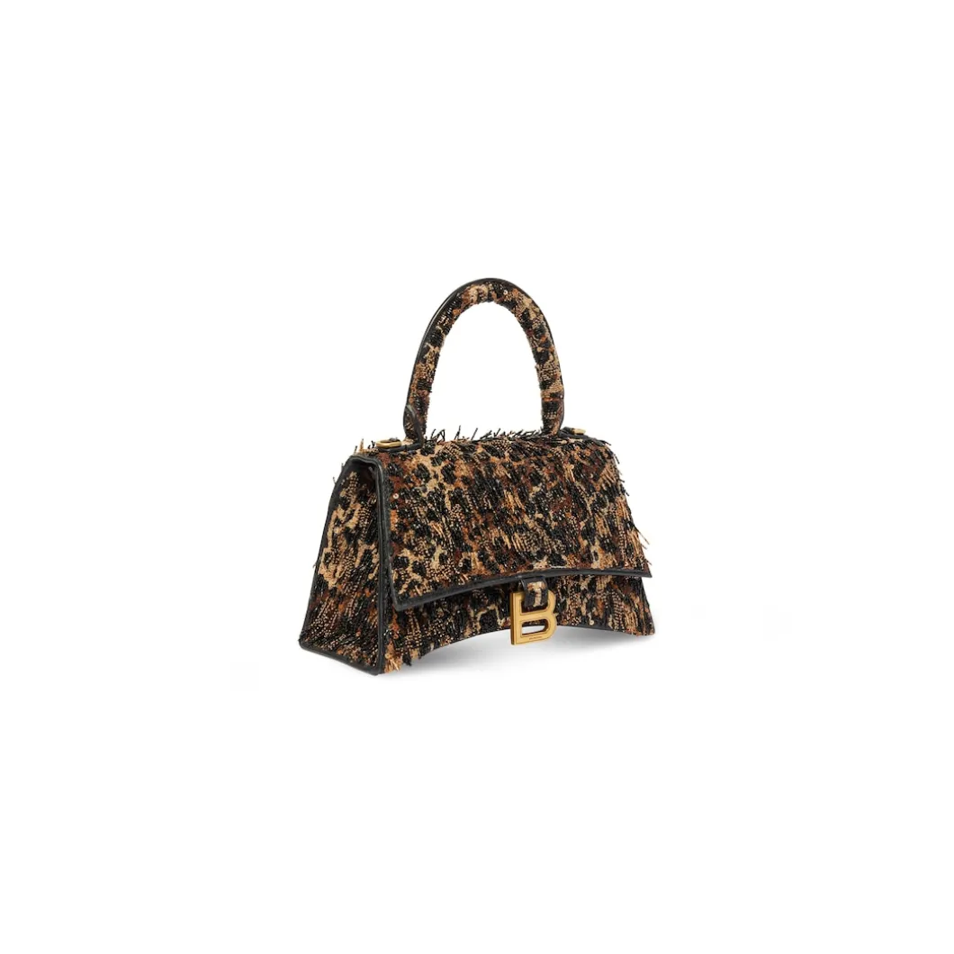Borsa Hourglass Xs Ricamata Con Catena da Donna in Nero
