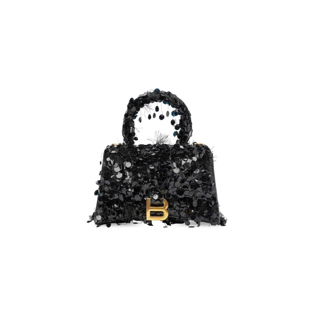 Borsa Hourglass Xs Ricamata Con Catena da Donna in Nero