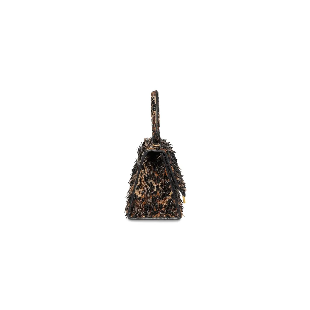 Borsa Hourglass Xs Ricamata Con Catena da Donna in Nero