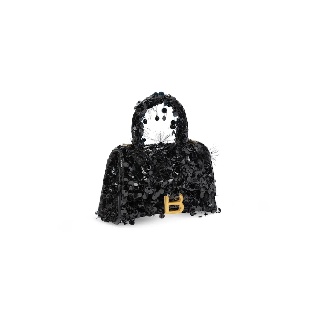 Borsa Hourglass Xs Ricamata Con Catena da Donna in Nero