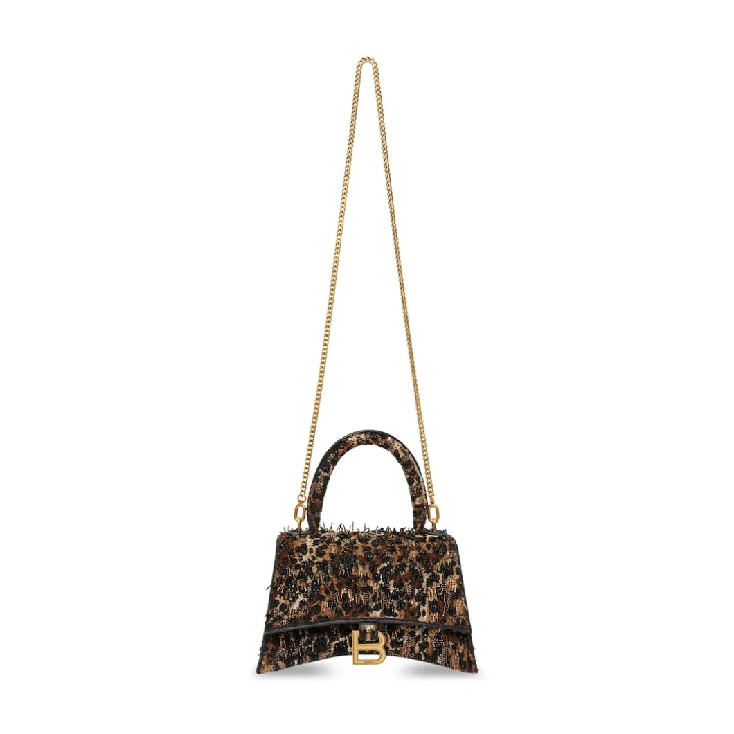 Borsa Hourglass Xs Ricamata Con Catena da Donna in Nero