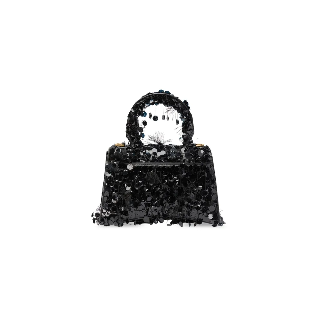 Borsa Hourglass Xs Ricamata Con Catena da Donna in Nero