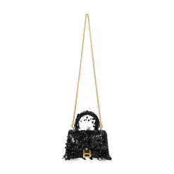 Borsa Hourglass Xs Ricamata Con Catena da Donna in Nero