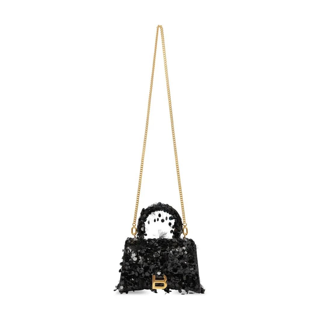 Borsa Hourglass Xs Ricamata Con Catena da Donna in Nero