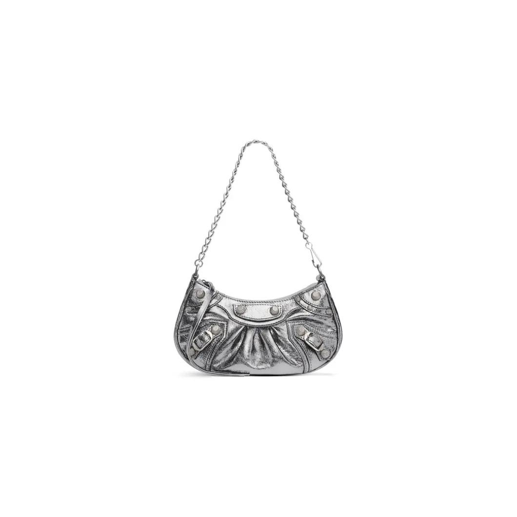 Borsa Le Cagole Mini Con Catena Metallizzato da Donna in Argento