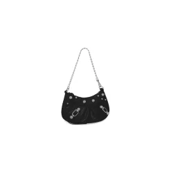 Borsa Le Cagole Mini Con Catena Con Lavorazione Coccodrillo E Strass da Donna in Nero