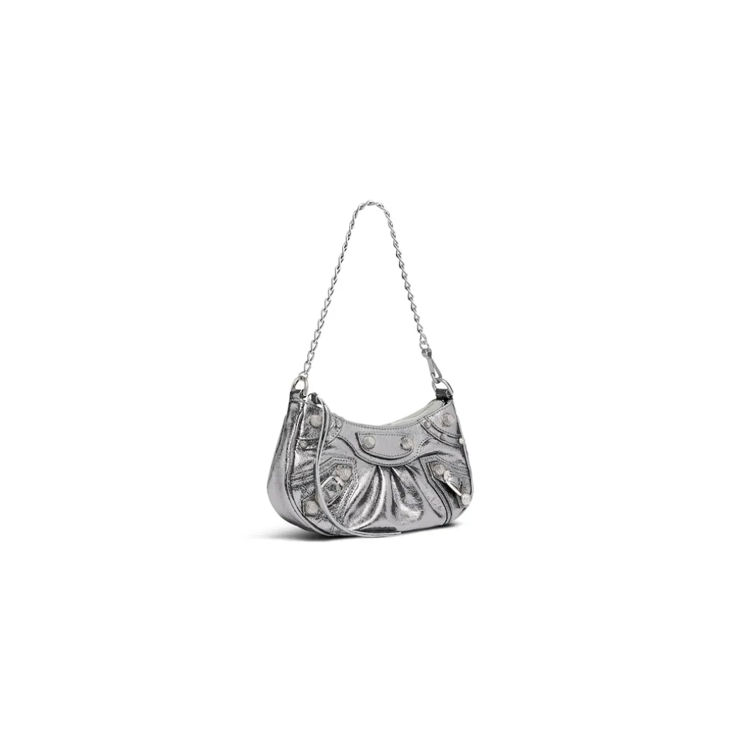 Borsa Le Cagole Mini Con Catena Metallizzato da Donna in Argento