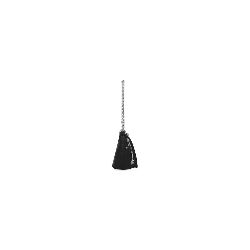 Borsa Le Cagole Mini Con Catena Con Lavorazione Coccodrillo E Strass da Donna in Nero