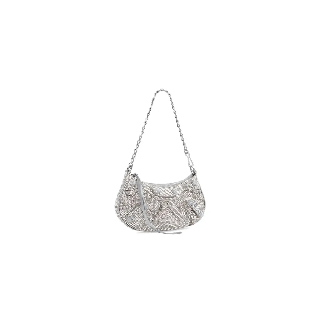 Borsa Le Cagole Mini Con Catena E Strass da Donna in Grigio