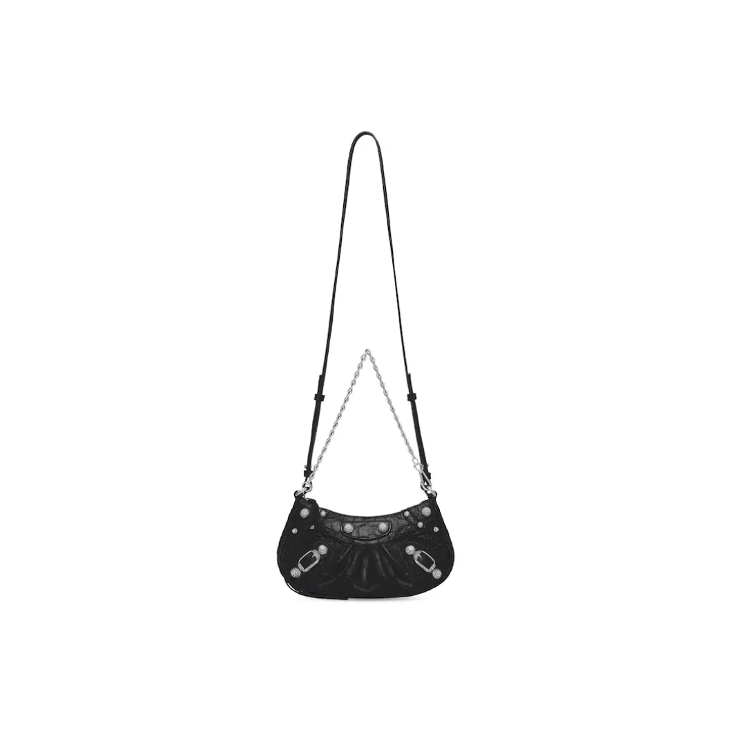 Borsa Le Cagole Mini Con Catena Con Lavorazione Coccodrillo E Strass da Donna in Nero