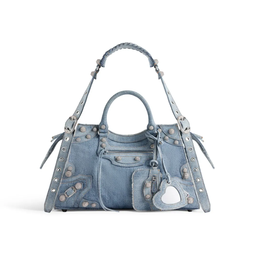 Borsa Neo Cagole City In Denim Con Strass da Donna in Blu
