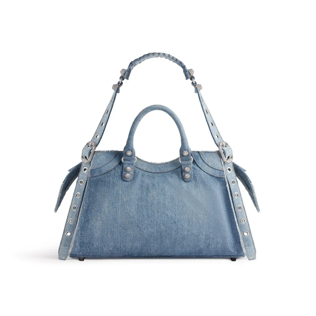Borsa Neo Cagole City In Denim Con Strass da Donna in Blu