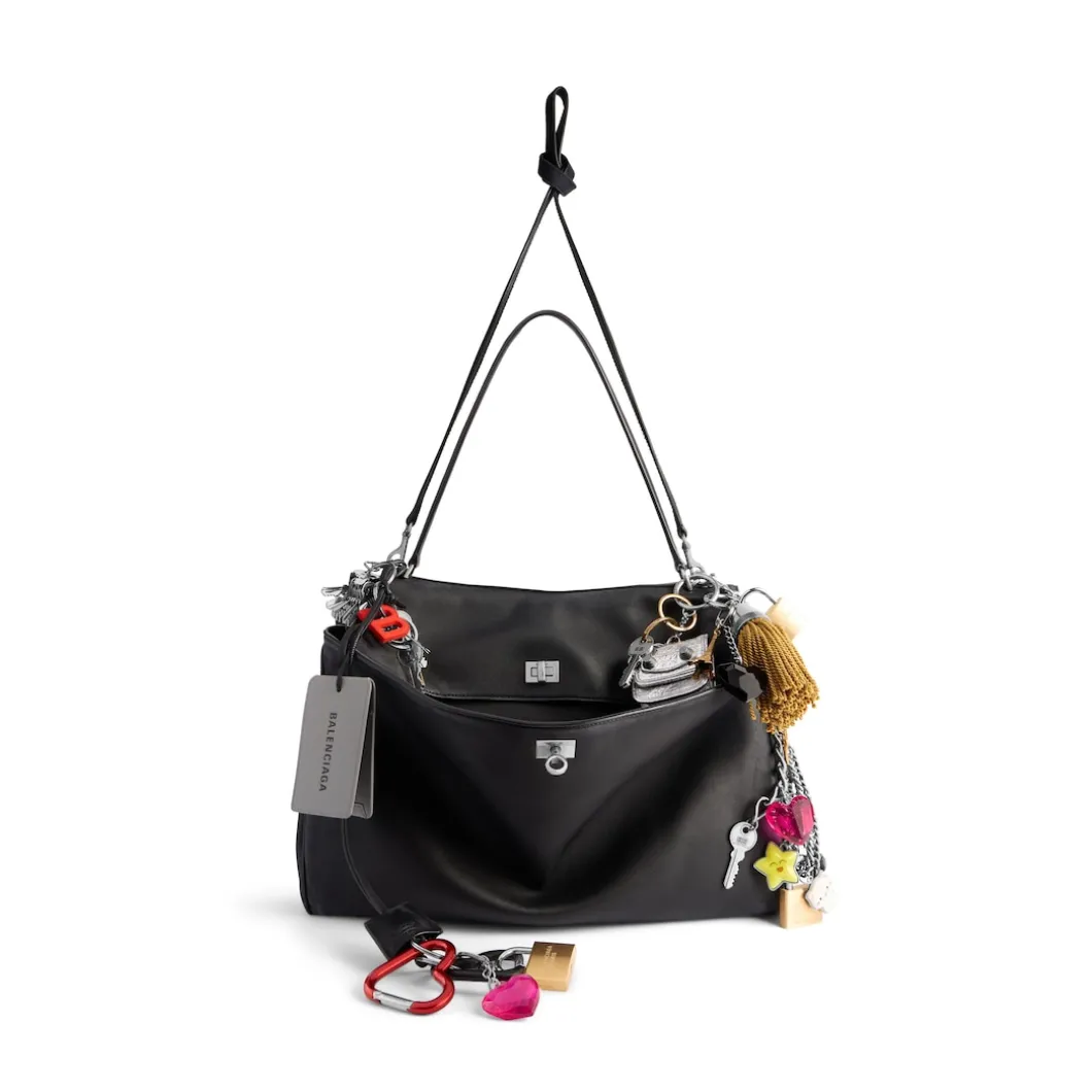 Borsa Rodeo Grande Effetto Used Con Charm da Donna in Nero