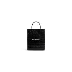 Borsa Shopping Grande Con Lavorazione Coccodrillo  da Donna in Nero