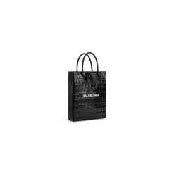 Borsa Shopping Grande Con Lavorazione Coccodrillo  da Donna in Nero