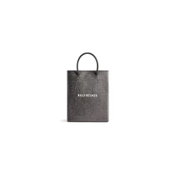 Borsa Shopping Grande Metallizzata da Donna in Grigio Metallizzato