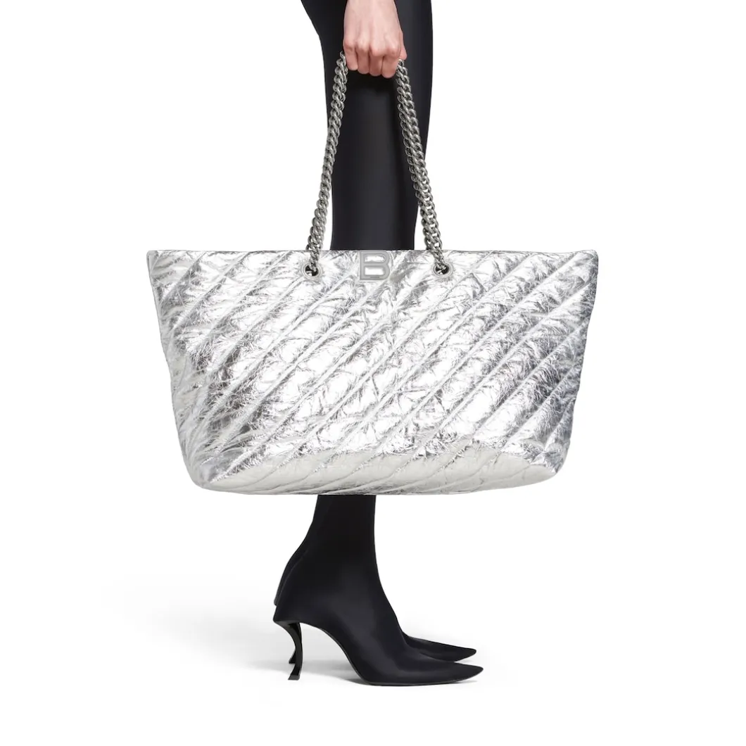 Borsa Tote Carry All Crush Grande Metallizzata E Trapuntata da Donna in Argento