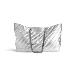Borsa Tote Carry All Crush Grande Metallizzata E Trapuntata da Donna in Argento