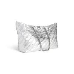 Borsa Tote Carry All Crush Grande Metallizzata E Trapuntata da Donna in Argento