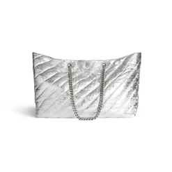 Borsa Tote Carry All Crush Grande Metallizzata E Trapuntata da Donna in Argento