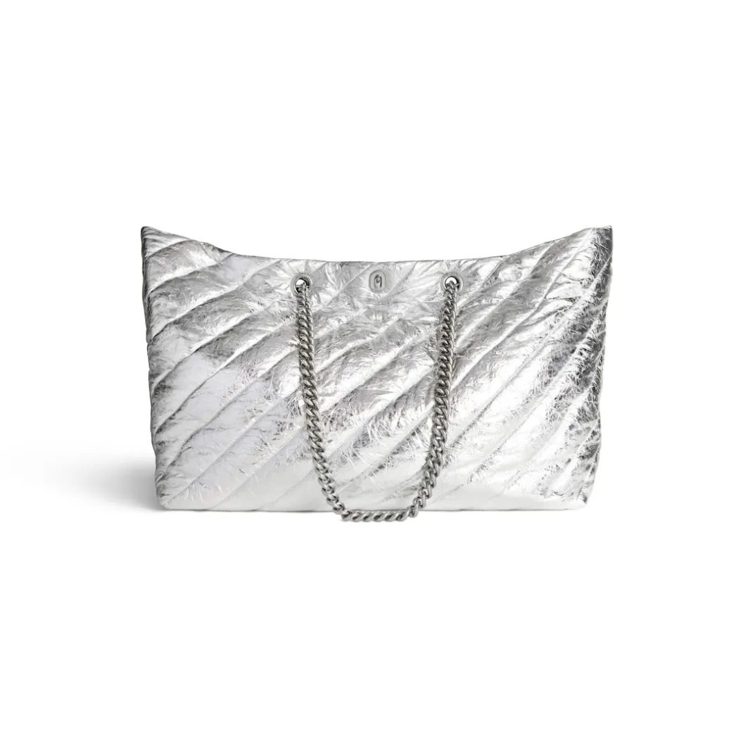 Borsa Tote Carry All Crush Grande Metallizzata E Trapuntata da Donna in Argento