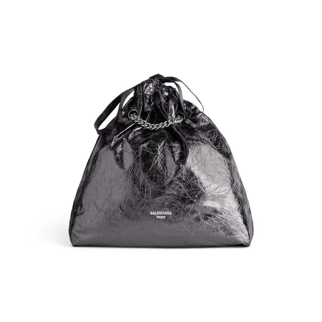 Borsa Tote Crush Media Metallizzata da Donna in Grigio