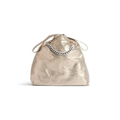Borsa Tote Crush Piccola Metallizzata da Donna in Beige