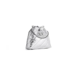 Borsa Tote Crush Xs Metallizzata E Trapuntata da Donna in Argento