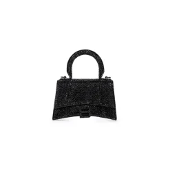 Borsetta Hourglass Xs In Pelle Di Vitello Nero Scamosciato Con Strass da Donna in Nero