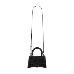 Borsetta Hourglass Xs In Pelle Di Vitello Nero Scamosciato Con Strass da Donna in Nero