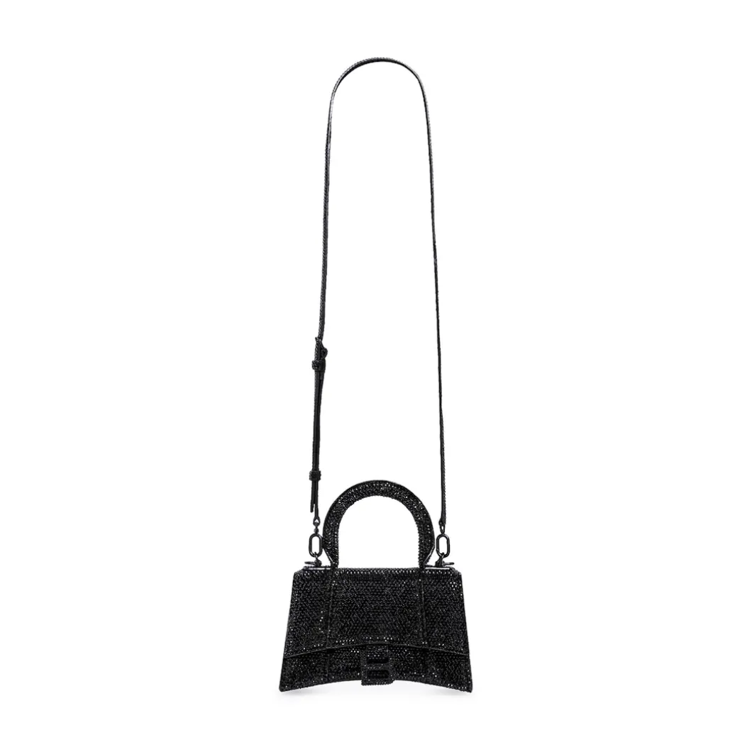 Borsetta Hourglass Xs In Pelle Di Vitello Nero Scamosciato Con Strass da Donna in Nero