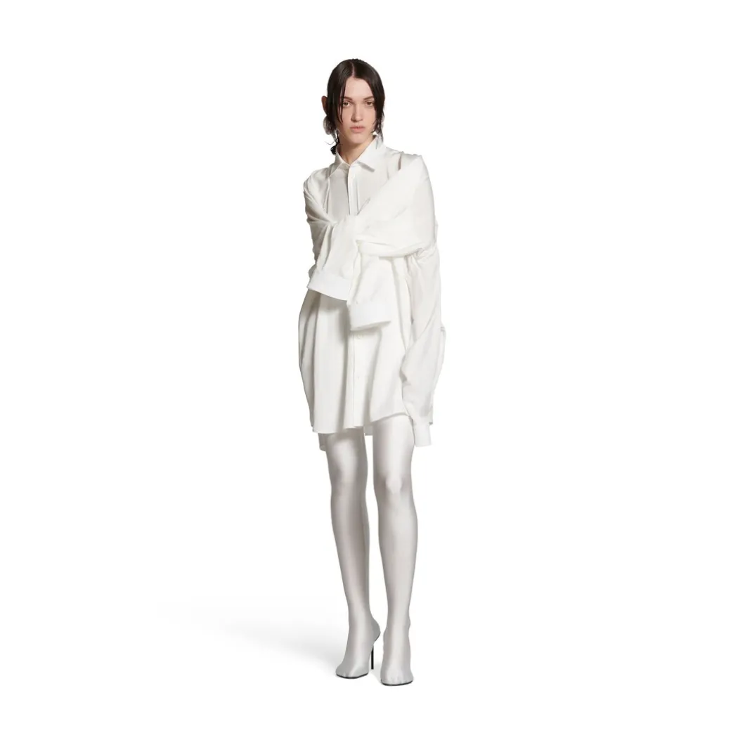 Camicia Balenciaga Oversize Con Maniche Annodate da Donna in Bianco
