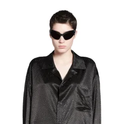 Camicia Con Strass Minimal Large Fit da Donna in Nero