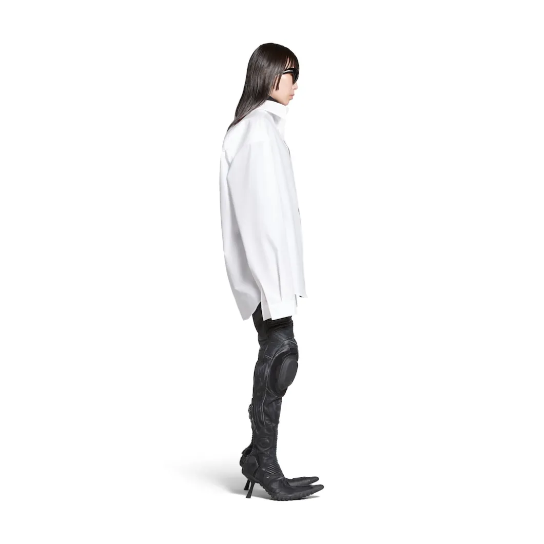 Camicia Kick Collar Large Fit da Donna in Bianco