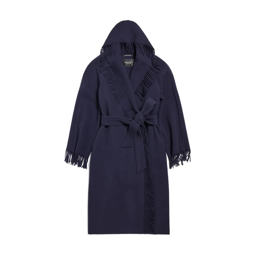 Cappotto Con Frange da Donna in Blu Scuro
