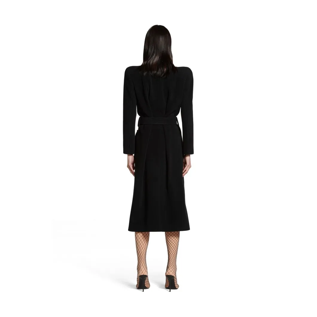 Cappotto Round Shoulder Aderente da Donna in Nero