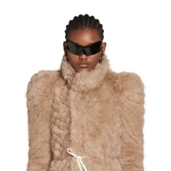 Cappotto Round Shoulder Aderente in Beige