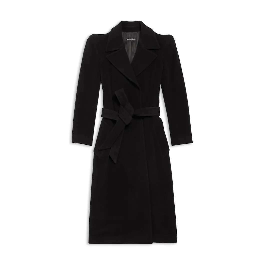 Cappotto Round Shoulder Aderente da Donna in Nero