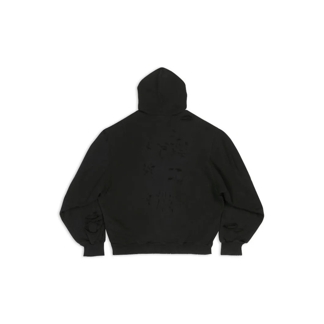 Caps Destroyed Hoodie in Nero